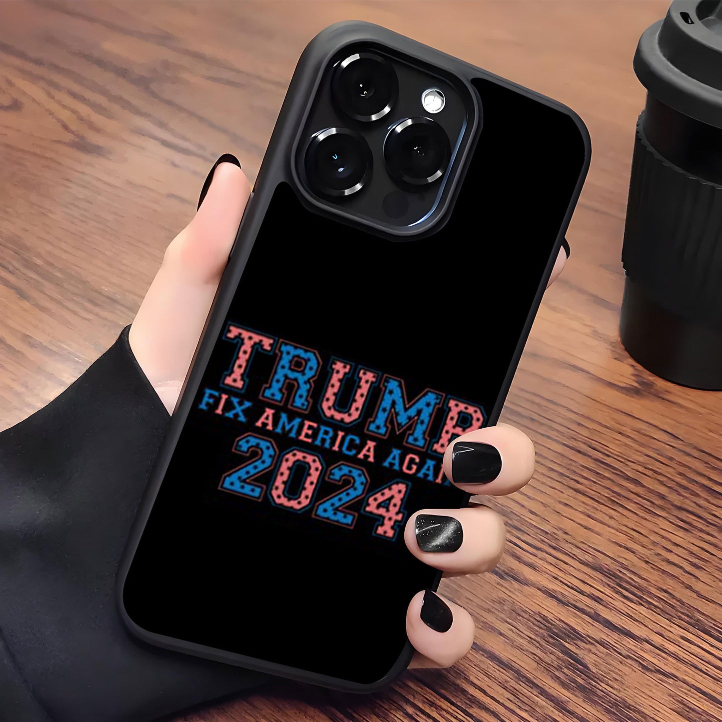 Trump Fix America Again, Trump 45 47 Phone Case, Funny Trump 2024 Phone Case for iPhone 15 14 Pro 13 12 for Samsung S24 S23 Black
