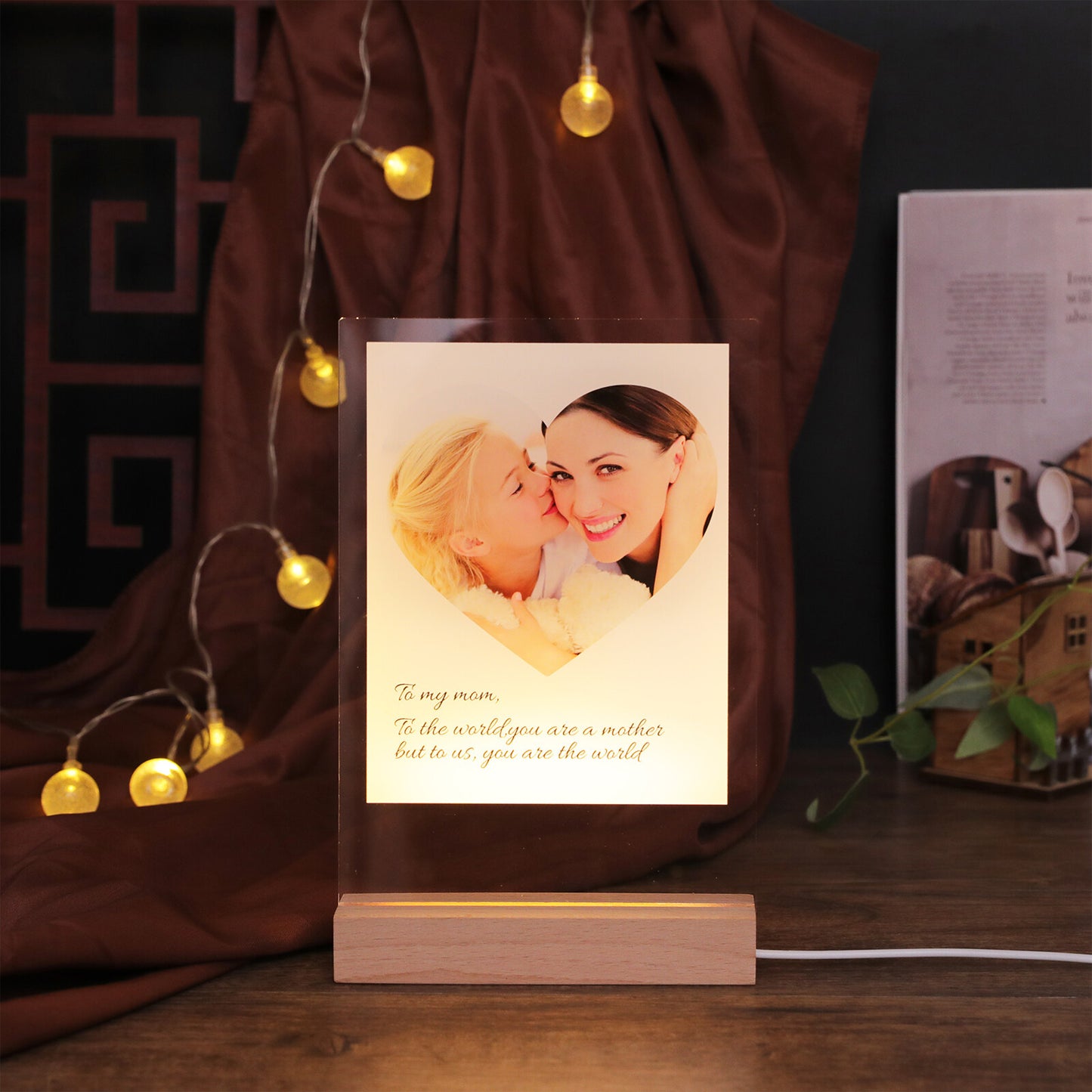 Personalized Acrylic Plaque with Photo - Custom Mother's Day Night Light with Text - Gift for Mum Mother's Day Gift